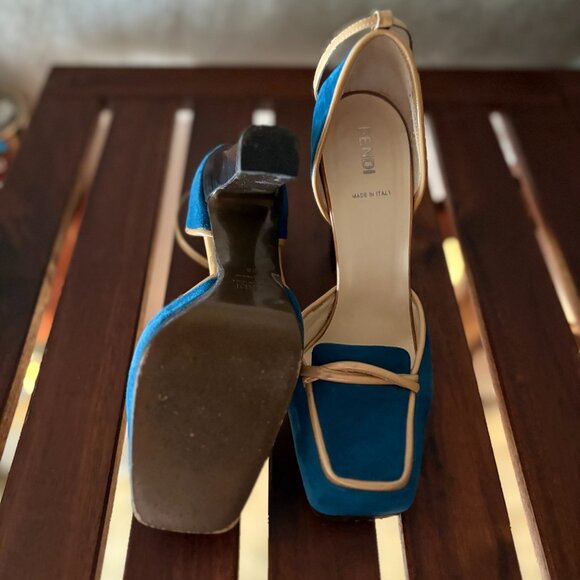 FENDI Pumps/Heels Suede Blue/Tan Size EU 38 US 8 - Picture 4 of 5